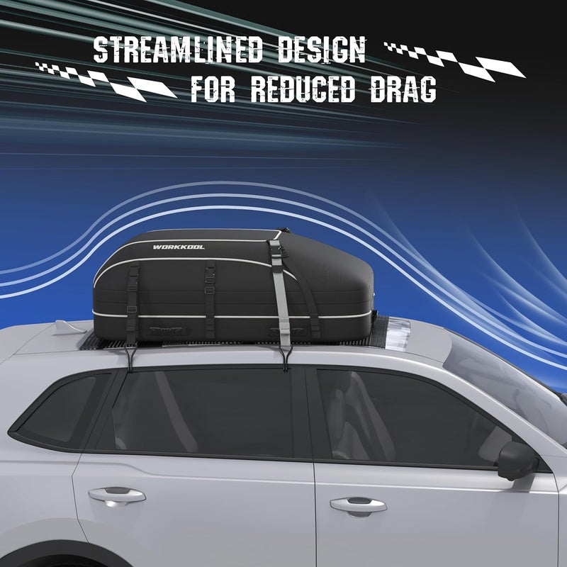WORKKOOL Rooftop Cargo Carrier Vehicle Soft-Shell Carriers, Heavy Duty Car Roof Bag Waterproof Without Rack, Car Topper Luggage Carrier-with 6 Hooks,Mat&Coded Lock(15 Cuft) - Image 3